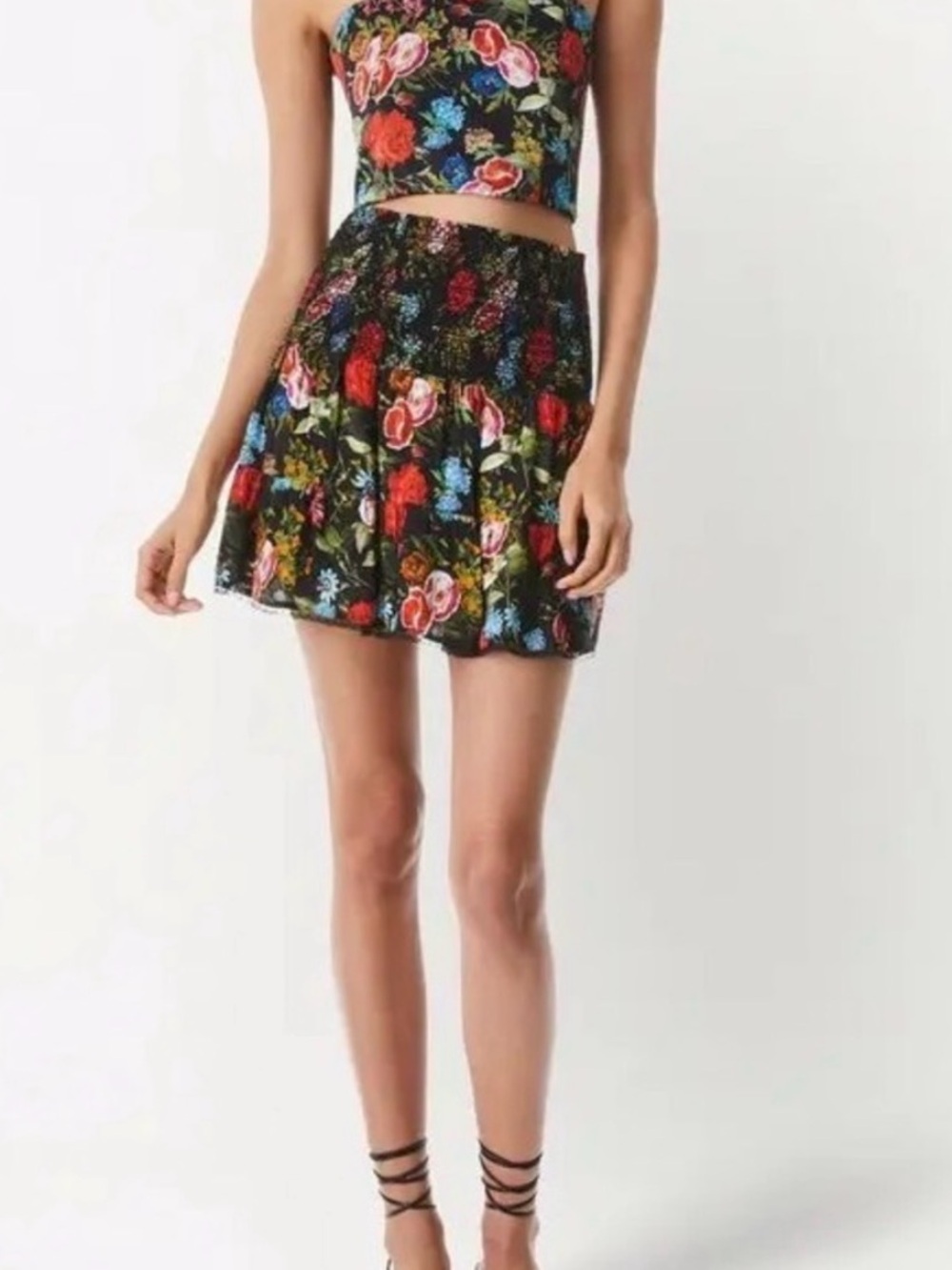 NWT Alice + Olivia Buffy Floral Smocked Waist Mini Skirt in Red Floral | Sz L